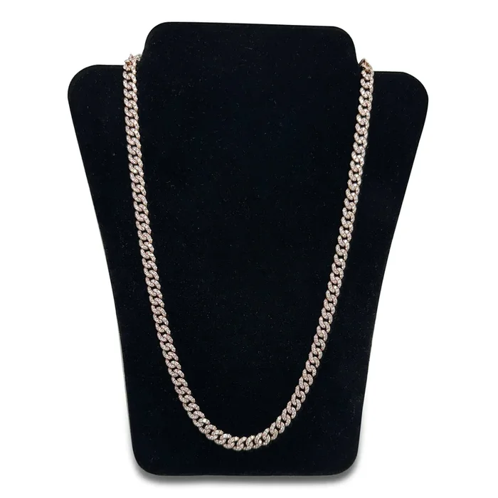 10.65ctw Round Brilliant Natural Diamond Cuban Chain Necklace in 10k Rose Gold