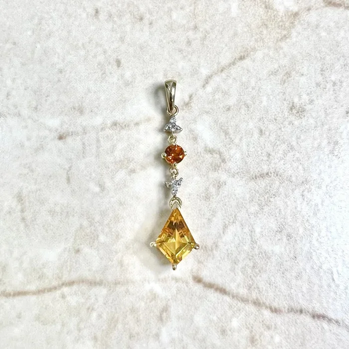 10 Karat Two-Tone Gold Diamond & Citrine Pendant