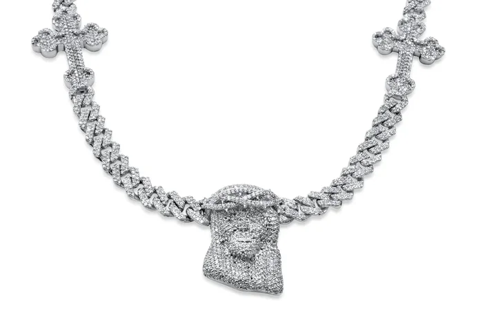 10K Diamond White Gold Jesus/Cross Cuban Chain 6mm 6.83 ctw