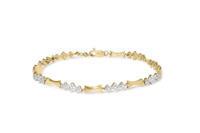 10k Gold 1/3 Cttw Diamond Miracle Set Alternating Bar and Link Bracelet (I-J Color, I1-I2 Clarity) – 7.75″ Inches