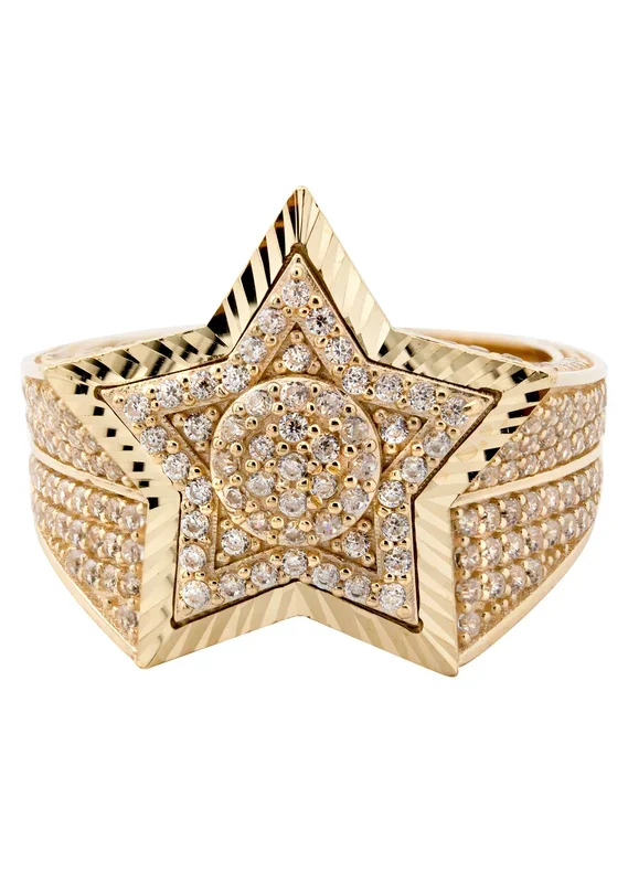 10K Gold Cz Star Ring For Men | 8 Grams