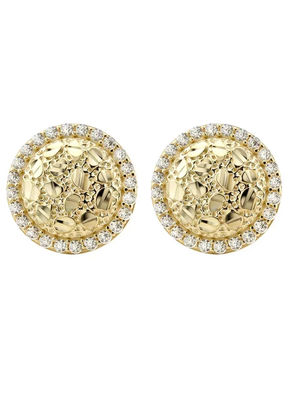 10K Gold Round Nugget Earrings | Appx 0.5 Inches Wide | Style #1