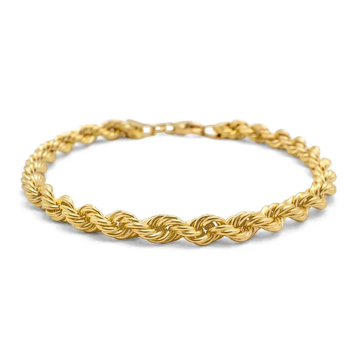 10k Hollow Yellow Gold Rope Link Bracelet 5.40mm