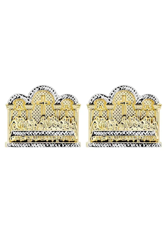 10K Last Supper Gold Earrings For Men | Appx 1 3/8 Inches Wide