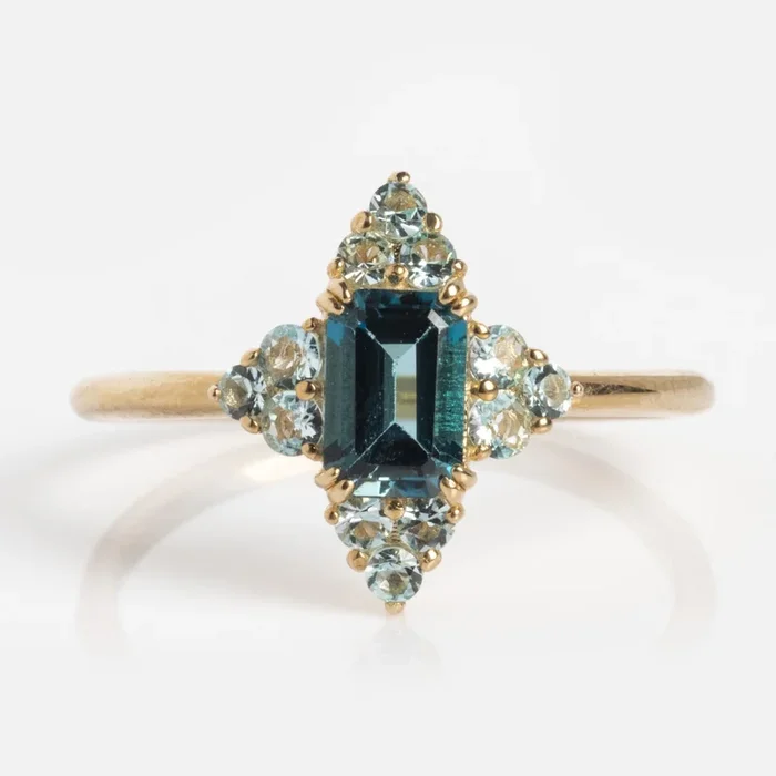10k Snow Queen Blue Topaz Cluster Ring