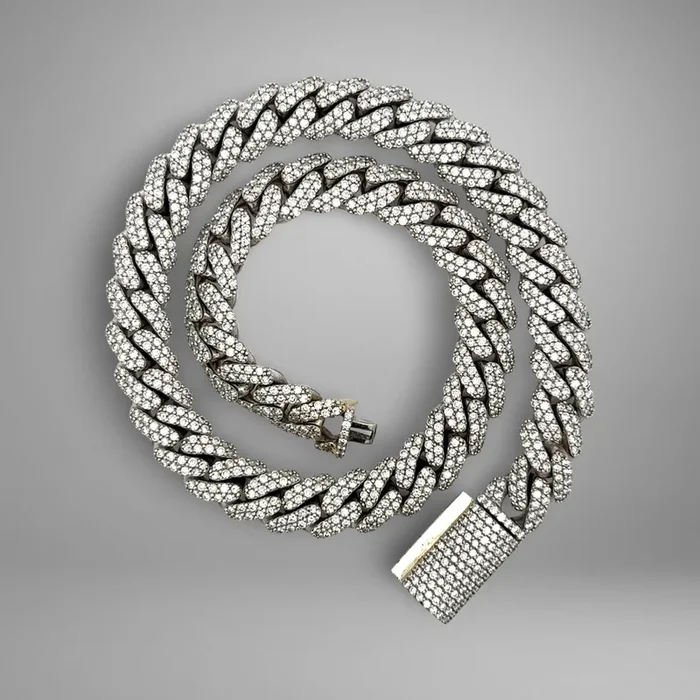10K Solid White Gold 20.7ct Diamond Miami Cuban Link Chain