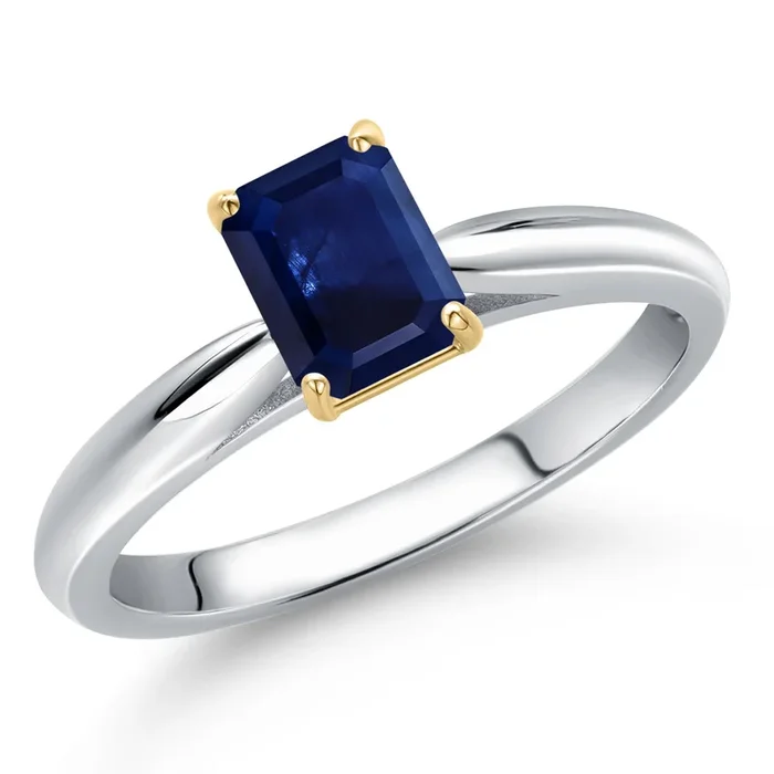 10K Two Tone Gold Blue Sapphire Engagement Ring For Women | 0.62 Cttw | Octagon 6X4MM | Gemstone September Birthstone