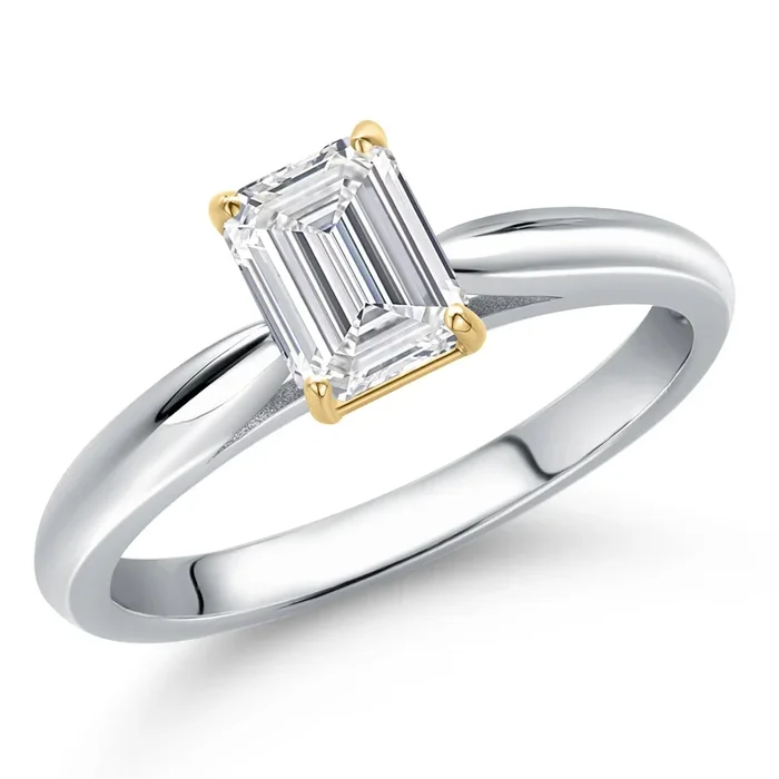 10K Two Tone Gold Lab Grown Diamond Engagement Ring For Women | 0.65 Cttw | Emerald Cut 6X4MM | Gemstone April Birthstone | DEF Color | VVS-VS Clarity