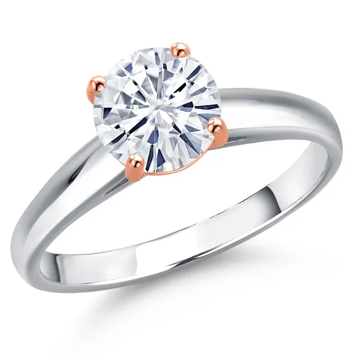 10K Two Tone Gold Round 7MM Gemstone Birthstone Solitaire Engagement Ring For Women | Available in Size 5,6,7,8,9