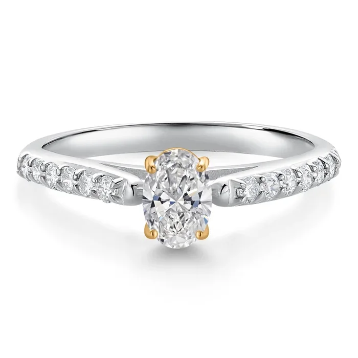 10K Two Tone Gold White Lab Grown Diamond Engagement Ring For Women | 0.58 Cttw | Oval 6X4MM | Gemstone April Birthstone