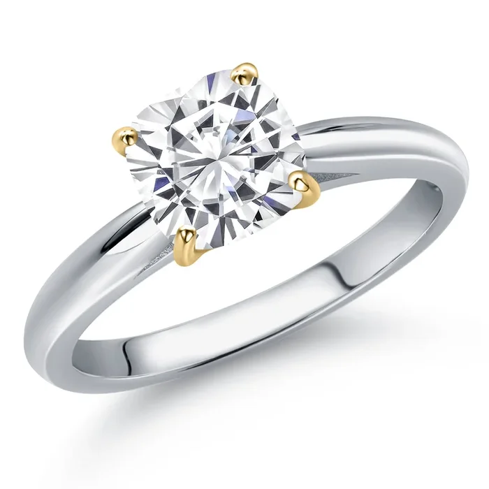 10K White and Yellow Gold Cushion Shape 6MM Gemstone Birthstone Solitaire Engagement Ring For Women Available in Size 5,6,7,8,9