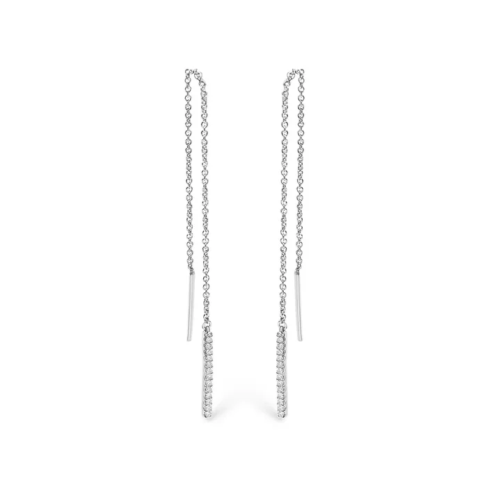 10K White Gold 1/10 Cttw Diamond Threader Earrings