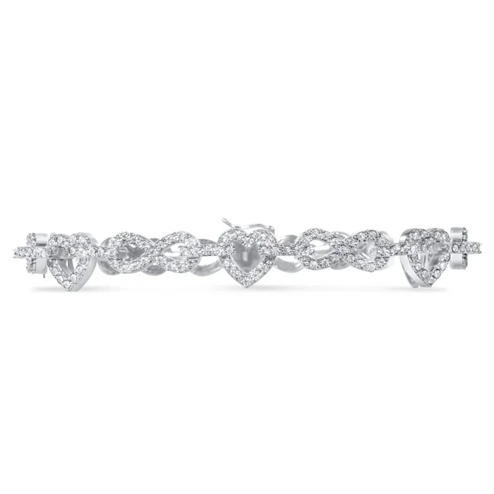 10k White Gold Diamond Heart Bracelet 1.89 ctw