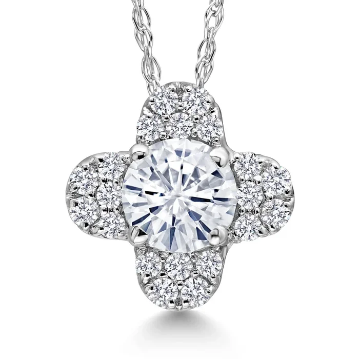 10K White Gold Forever Classic Moissanite and White Lab Grown Diamond Pendant Necklace For Women | 0.31 Cttw | Gemstone Birthstone | Round 4MM | With 18 Inch Chain