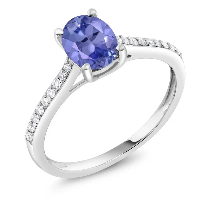 10K White Gold Gemstone Birthstone and White Diamond Engagement Ring | Oval 8X6MM | Wedding Anniversary Promise Ring For Women | Available In Size 5, 6, 7, 8, 9