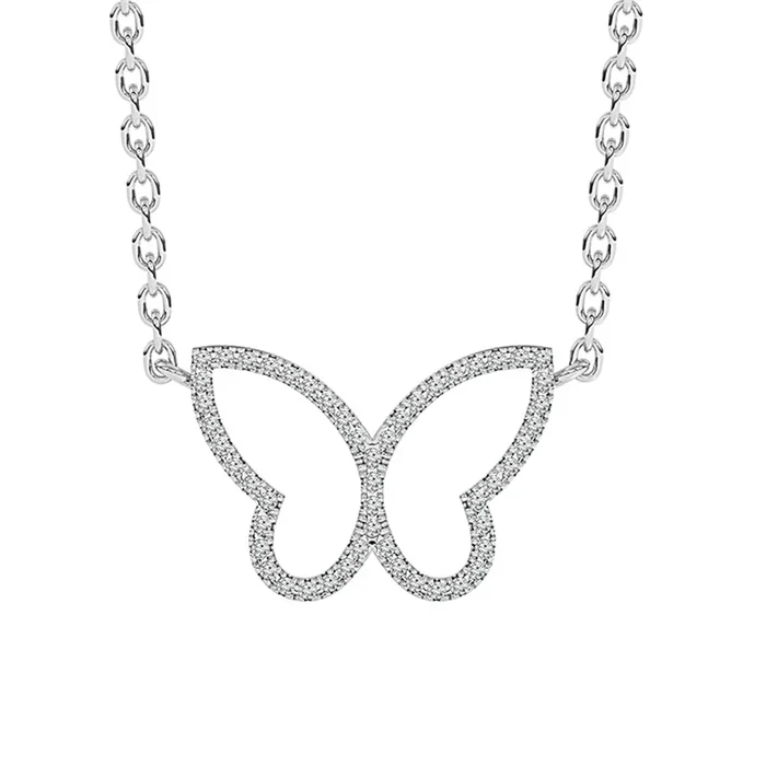 10K White Gold Natural Diamonds Butterfly Necklace