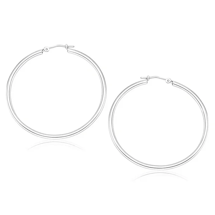 10k White Gold Polished Hoop Earrings (2×40 mm)