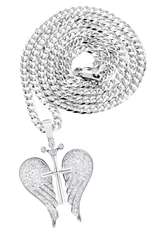 10K White Gold Wings Diamond Necklace | 0.86 Carats