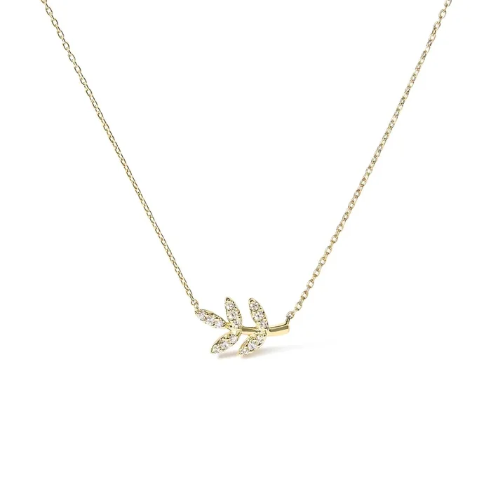 10K Yellow Gold 1/10 Cttw Diamond Leaf and Branch 18″ Pendant Necklace (H-I Color, I1-I2 Clarity)