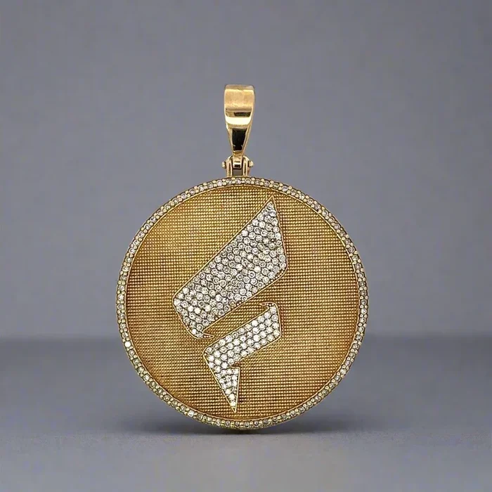 10K Yellow Gold 1.7TCW Diamond F Initial Textured Round Men’s Pendant