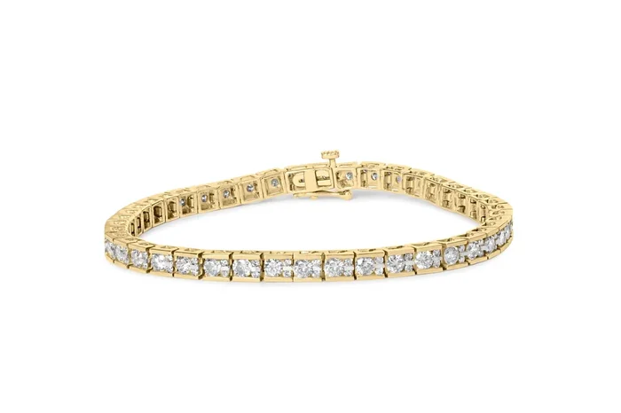 10K Yellow Gold 4.00 Cttw Channel Set Round Diamond Tennis 7″ Bracelet (J-K Color, I1-I2 Clarity)