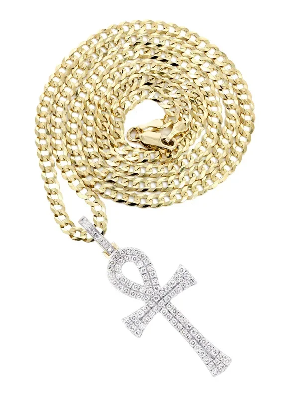 10K Yellow Gold Ankh Diamond Necklace | 1.13 Carats