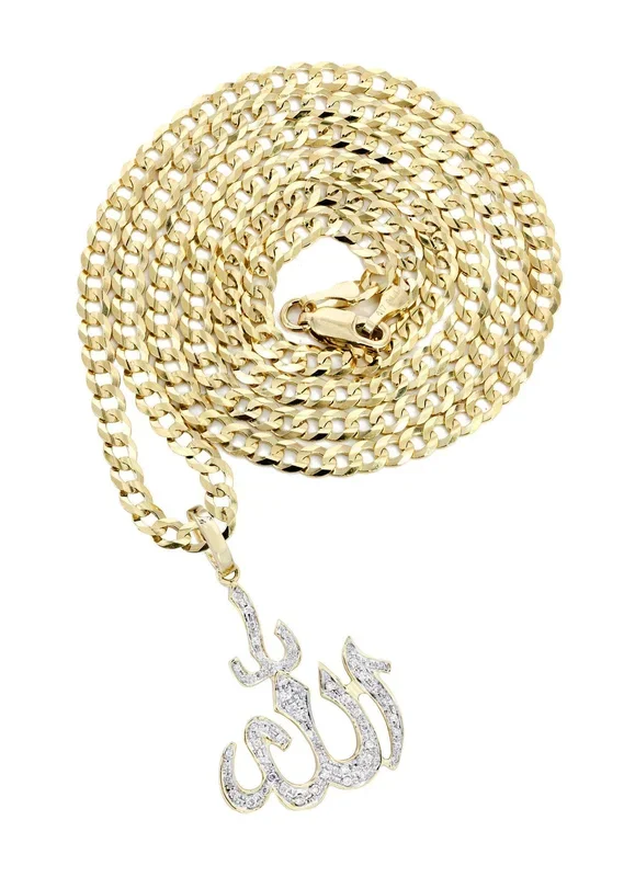 10K Yellow Gold Arabic Allah Diamond Necklace | 0.41 Carats