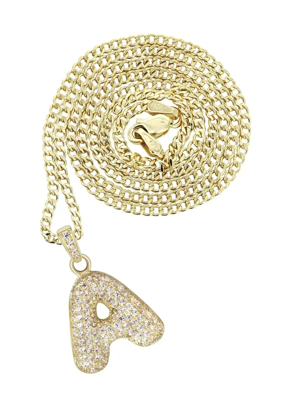 10K Yellow Gold Bubble Letter “A” CZ Necklace | Appx. 4.3 Grams