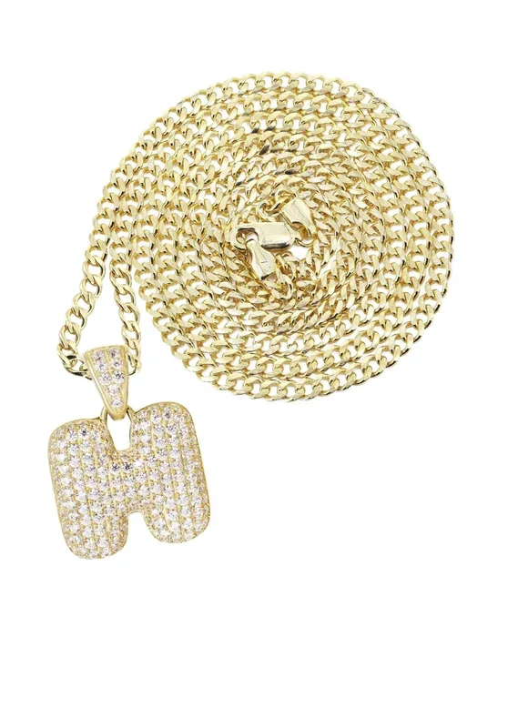 10K Yellow Gold Bubble Letter “H” CZ Necklace | Appx. 5.3 Grams