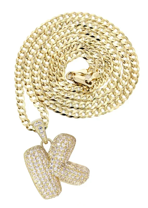 10K Yellow Gold Bubble Letter “K” CZ Necklace | Appx. 14.7 Grams