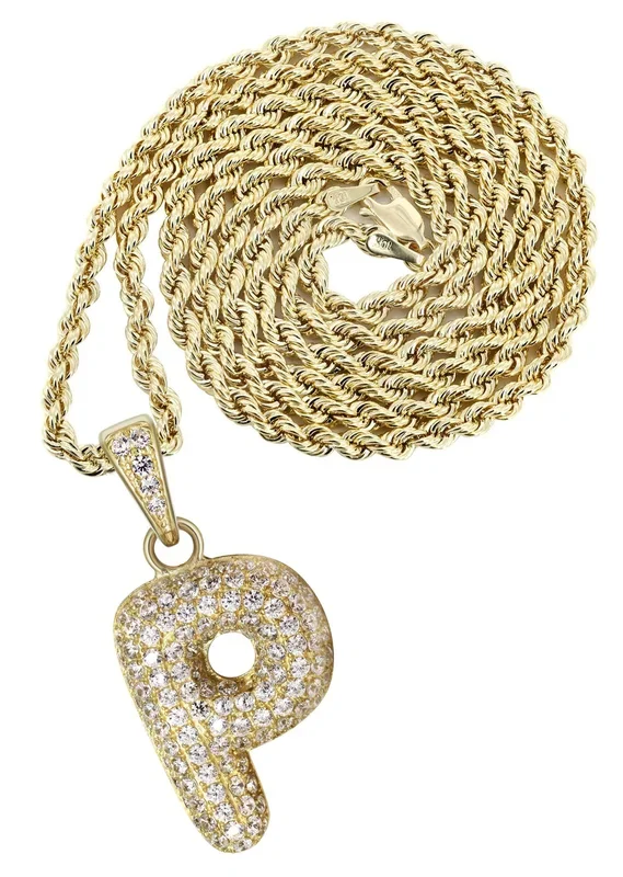10K Yellow Gold Bubble Letter “P” CZ Necklace | Appx. 12.8 Grams