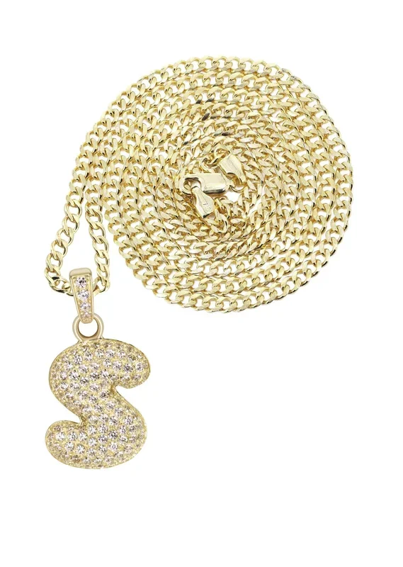 10K Yellow Gold Bubble Letter “S” CZ Necklace | Appx. 4.5 Grams