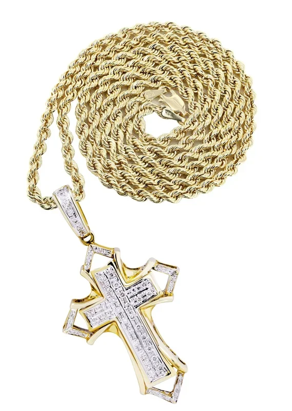10K Yellow Gold Cross Diamond Necklace | 0.32 Carats