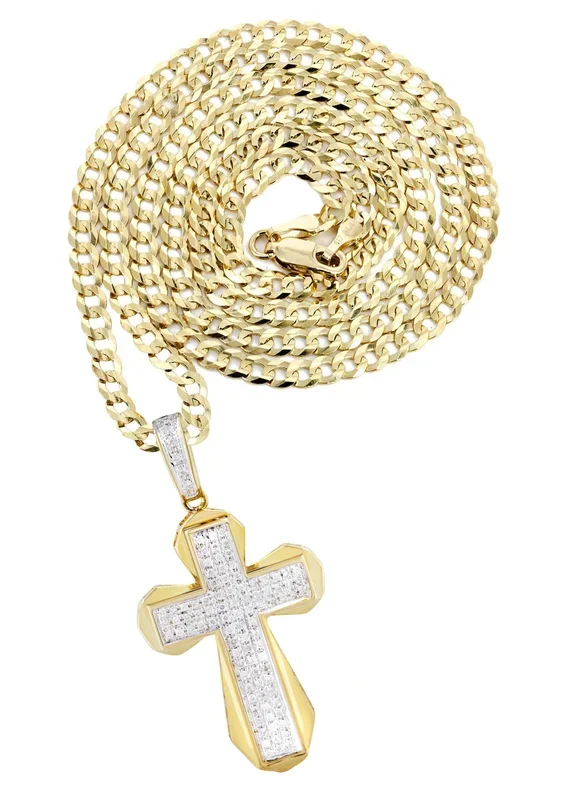 10K Yellow Gold Cross Diamond Necklace | 0.39 Carats