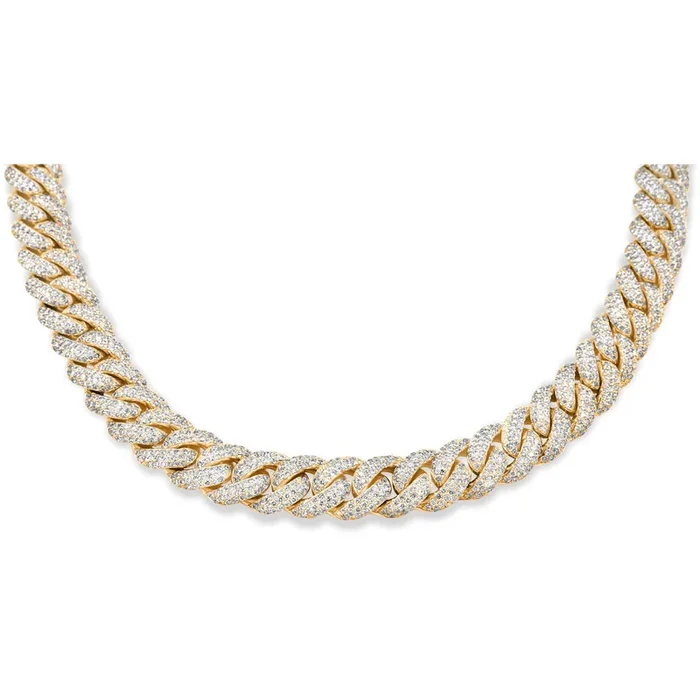 10k Yellow Gold Diamond Chain, Pave Miami Cuban Link 14.5mm 32.00ctw