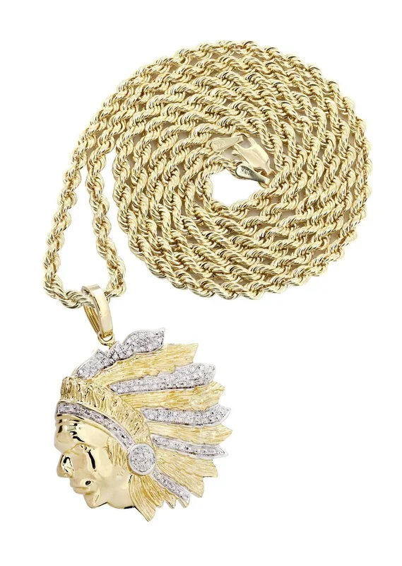 10K Yellow Gold Head Chief Diamond Necklace | 0.39 Carats