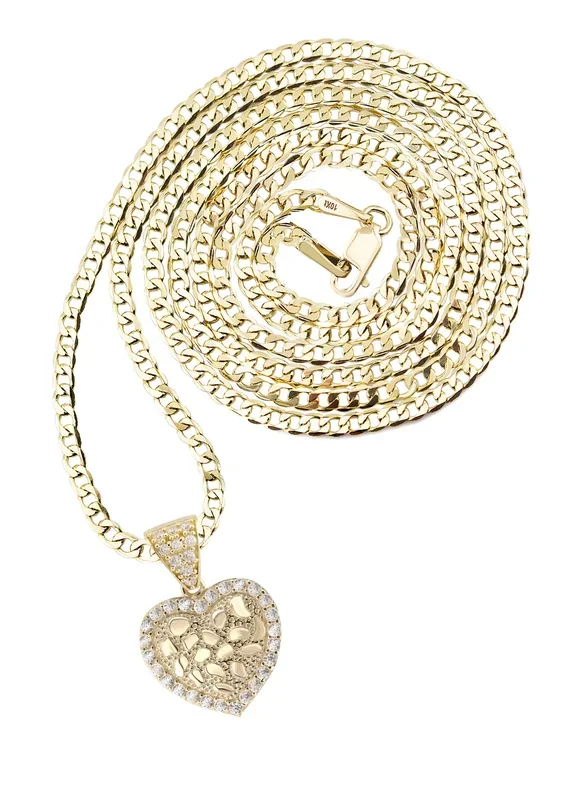 10K Yellow Gold Heart Nugget Necklace | Appx. 1.3 – 5.3 Grams