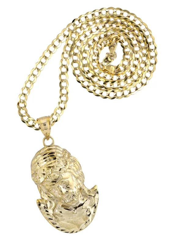 10K Yellow Gold Jesus Head Necklace | Small 6 Grams – Large 11 Grams