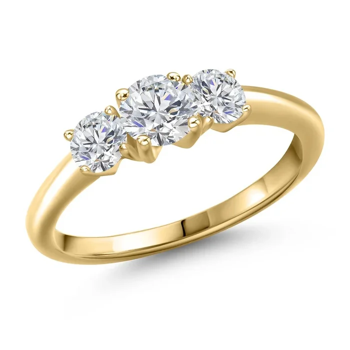 10K Yellow Gold Lab Grown Diamond 3-Stone Engagement Ring For Women | 1.04 Cttw | Round 5MM | Gemstone April Birthstone | DEF Color | VVS-VS Clarity