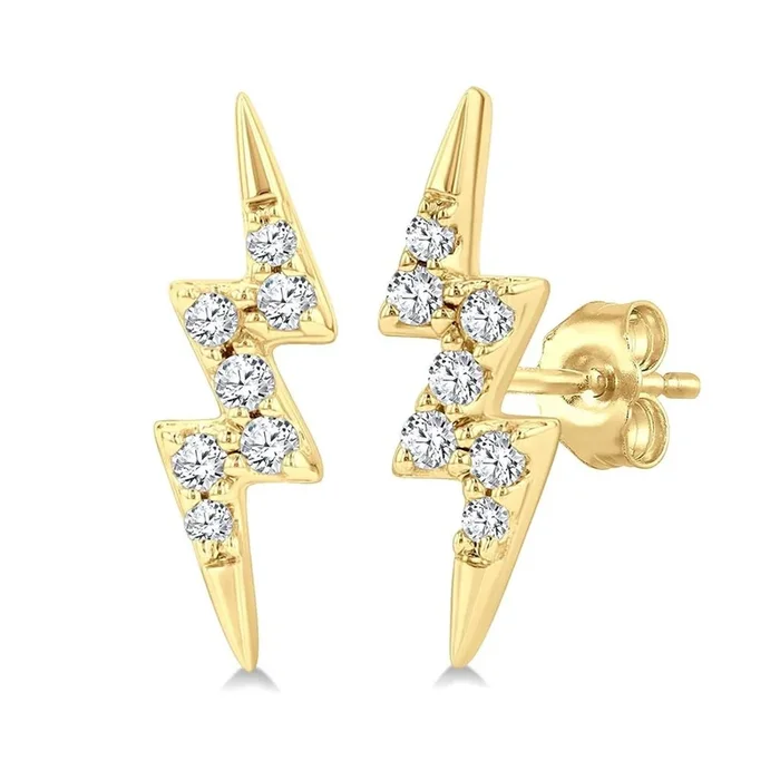 10K Yellow Gold Lightning Bolt Stud Natural Diamonds Earrings
