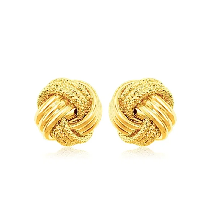 10k Yellow Gold Love Knot with Ridge Texture Earrings