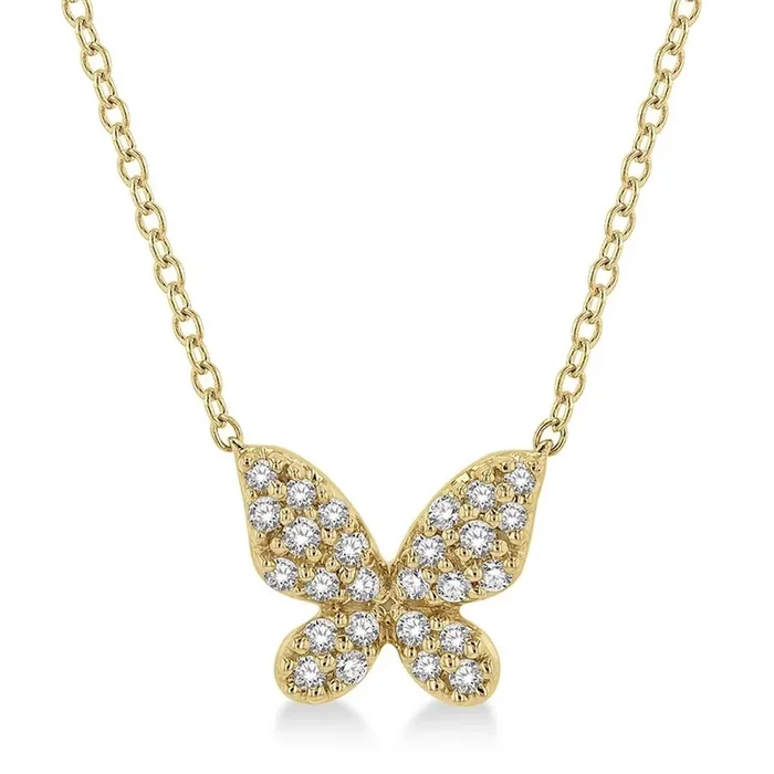 10K Yellow Gold Natural Diamonds Butterfly Necklace