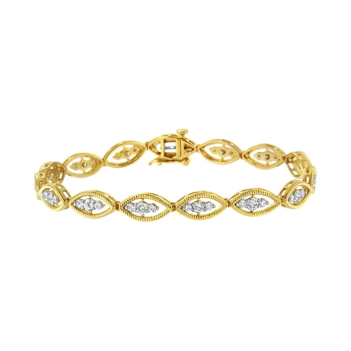 10K Yellow Gold Plated .925 Sterling Silver 1 cttw Prong Set Round-Cut Diamond Link Bracelet (J-K Color, I1-I2 Clarity) – 7.25″