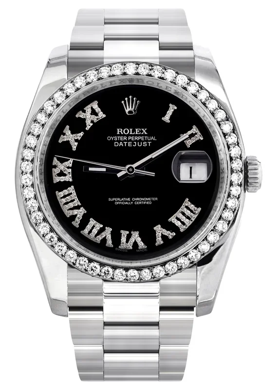 116200 | Rolex Datejust Watch | 36Mm | Black Roman Dial | Oyster Band