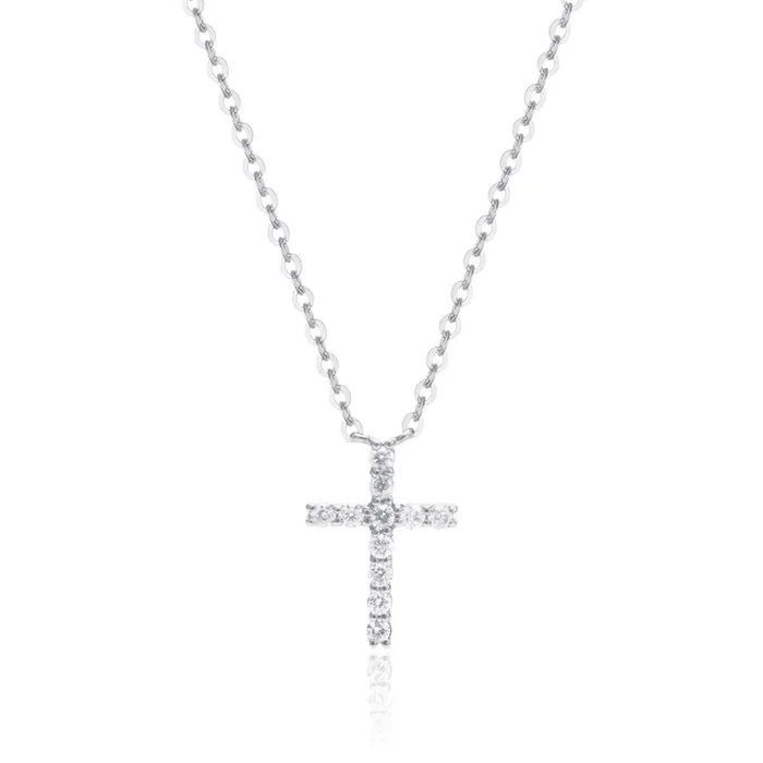 .11ctw Diamond Small Cross 14K White Gold Necklace