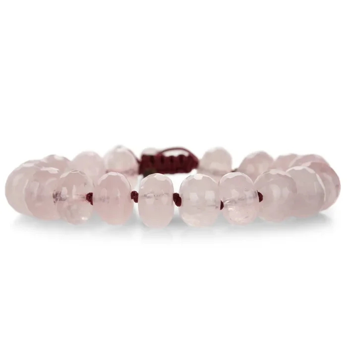 12mm Faceted Rose Quartz Rondelle Beaded Bracelet