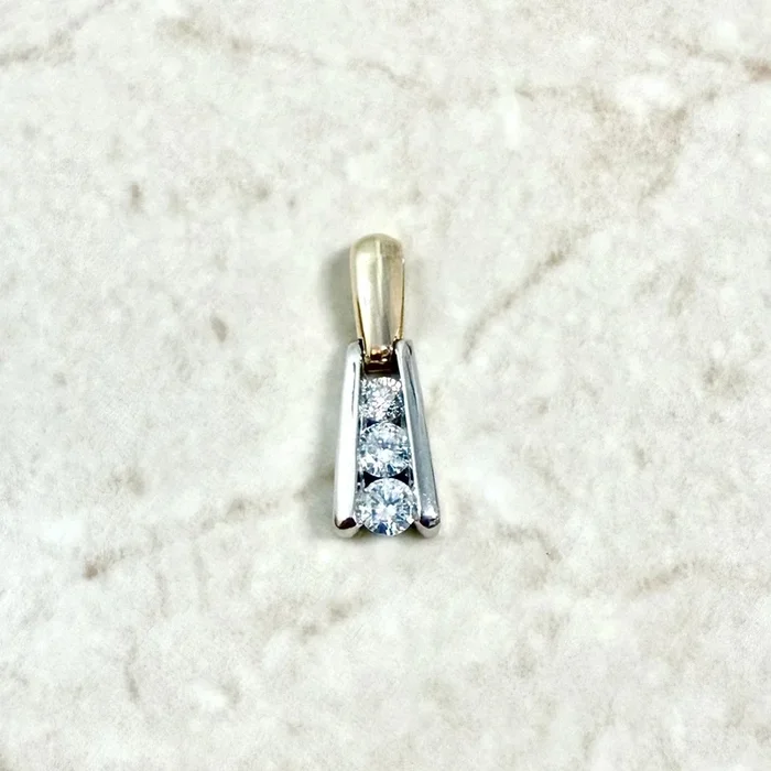 14 Karat Two-Tone Gold Three Stone Diamond Pendant