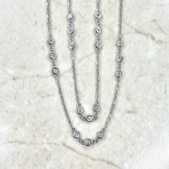14 Karat White Gold 0.60 Carat Bezel Diamond Station Necklace