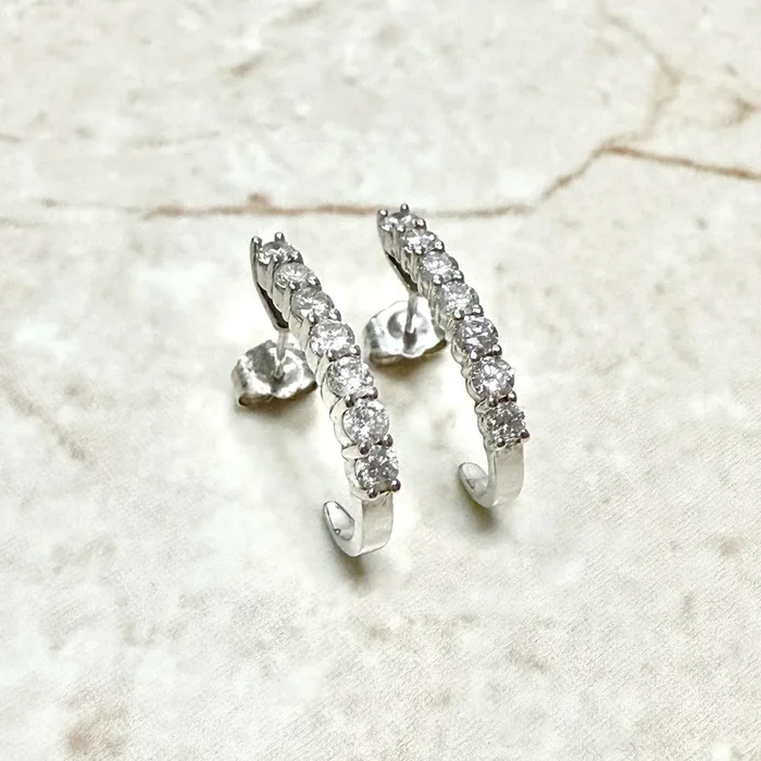 14 Karat White Gold 1 Carat Diamond Hoop Earrings