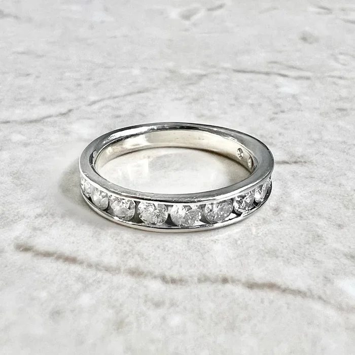 14 Karat White Gold Channel-Set 1 Carat Diamond Half Eternity Band Ring